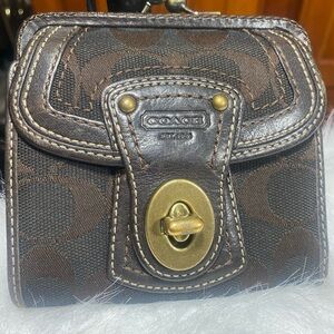 Coach dark brown signature C  Jacquard + leather lock closure